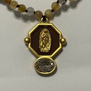 Pulccino Necklace Our Lady of Guadalupe Gold Plated Beads Artisan Handmade 18"